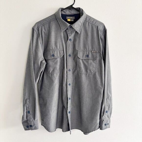 Eddie Bauer Men's Medium Favorite Cabin Flannel Shirt Gray/Navy Button Down - Picture 1 of 8